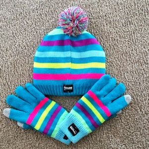 Striped knit winter hat and gloves set